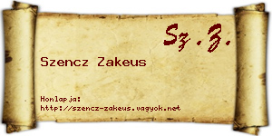 Szencz Zakeus névjegykártya